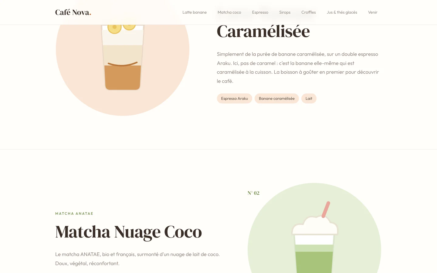 Café Nova, fiche du latte banane caramélisée