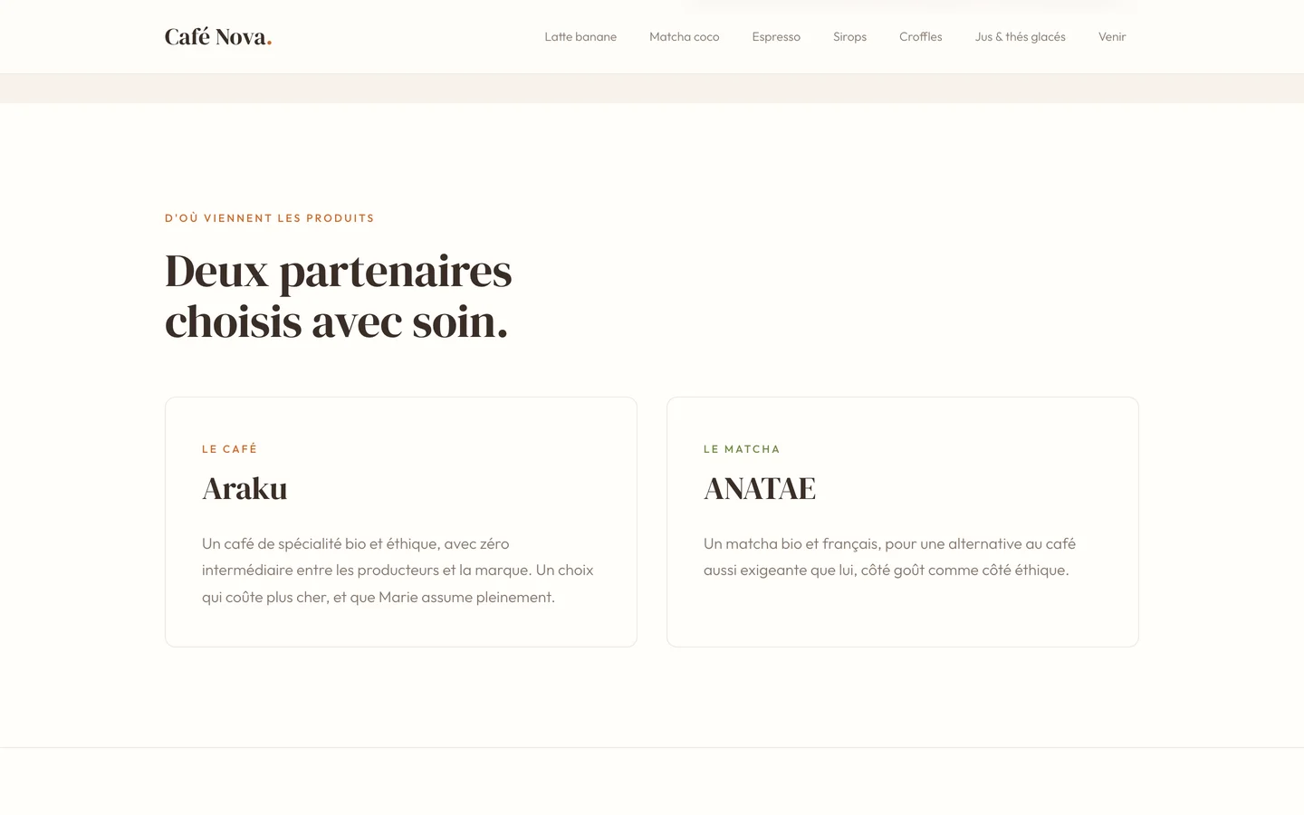 Café Nova, les deux partenaires : le café Araku et le matcha ANATAE